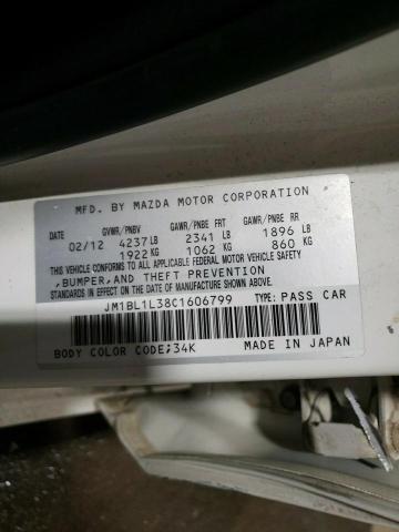 JM1BL1L38C1606799 - 2012 MAZDA SPEED 3 WHITE photo 12
