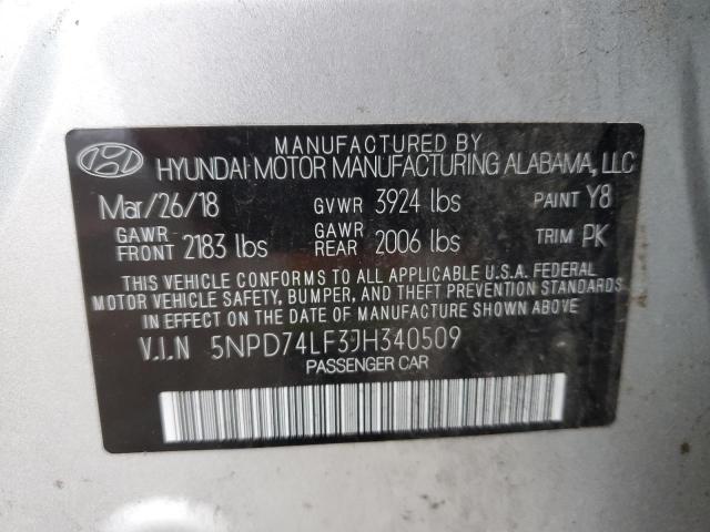 5NPD74LF3JH340509 - 2018 HYUNDAI ELANTRA SE SILVER photo 12