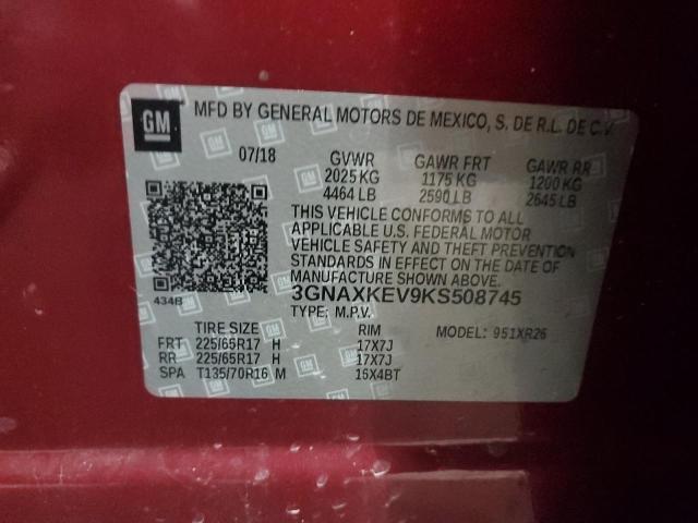 3GNAXKEV9KS508745 - 2019 CHEVROLET EQUINOX LT RED photo 13