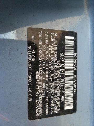 JF2GTACC1KH265209 - 2019 SUBARU CROSSTREK PREMIUM 蓝色 照片 13