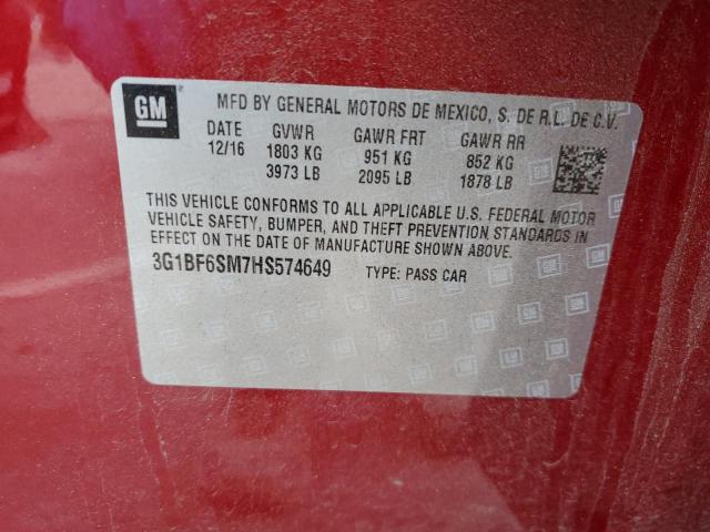 3G1BF6SM7HS574649 - 2017 CHEVROLET CRUZE PREMIER RED photo 12