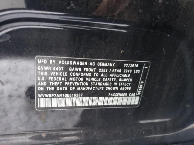 WVWBP7AN1GE515237 - 2016 VOLKSWAGEN CC BASE BLACK photo 12