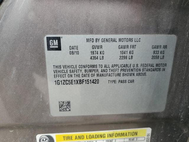 1G1ZC5E1XBF151420 - 2011 CHEVROLET MALIBU 1LT 银色 照片 12