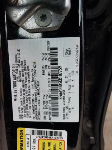 3FA6P0HD5KR107759 - 2019 FORD FUSION SE BLACK photo 12