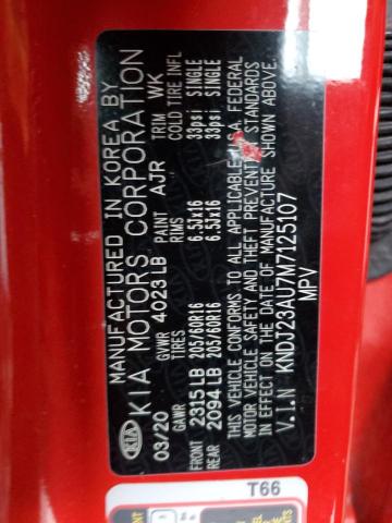 KNDJ23AU7M7125107 - 2021 KIA SOUL LX RED photo 12