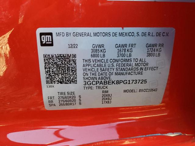 3GCPABEK8PG173725 - 2023 CHEVROLET SILVERADO C1500 CUSTOM RED photo 12