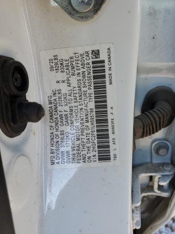 2HGFC2F61LH595788 - 2020 HONDA CIVIC LX WHITE photo 12