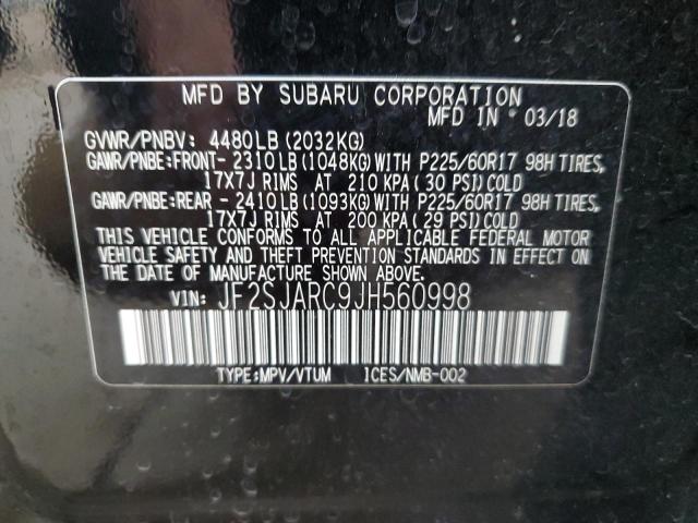 JF2SJARC9JH560998 - 2018 SUBARU FORESTER 2.5I LIMITED BLACK photo 12