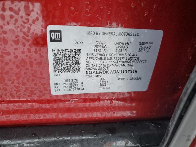 5GAERBKW3NJ137316 - 2022 BUICK ENCLAVE ESSENCE Կարմիր լուսանկար 14