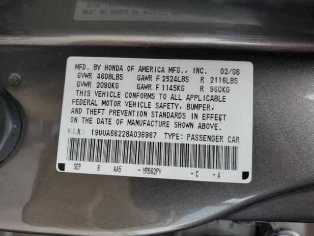 19UUA66228A036967 - 2008 ACURA TL GRAY photo 12