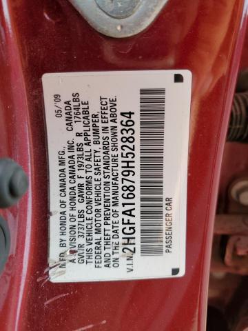 2HGFA16879H528364 - 2009 HONDA CIVIC EX RED photo 12