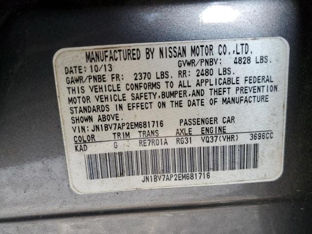 JN1BV7AP2EM681716 - 2014 INFINITI Q50 BASE/P BASE GRAY photo 10