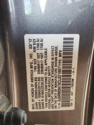 5J6RM3H7XCL021997 - 2012 HONDA CR-V EXL GRAY photo 13