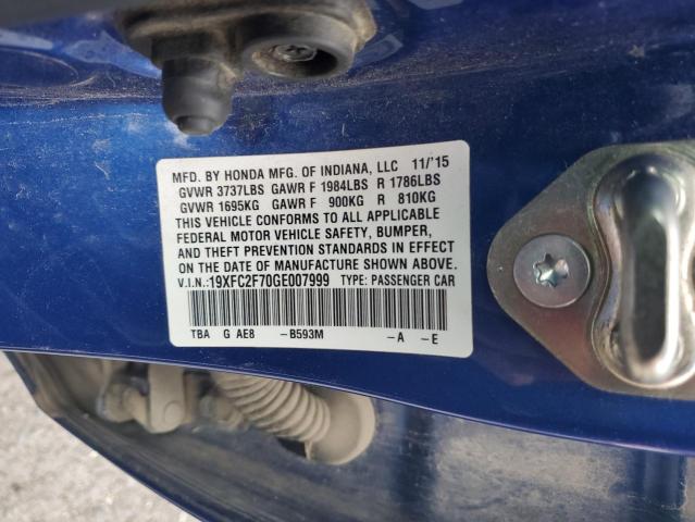 19XFC2F70GE007999 - 2016 HONDA CIVIC EX BLUE photo 12