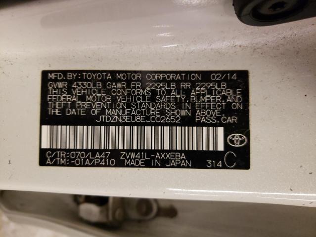 JTDZN3EU8EJ002652 - 2014 TOYOTA PRIUS V WHITE photo 12