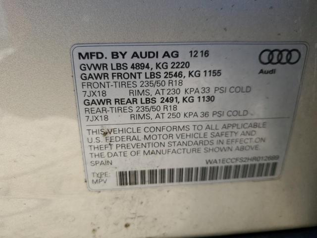 WA1ECCFS2HR012689 - 2017 AUDI Q3 PREMIUM SILVER photo 12