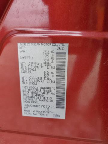 5N1AR2MN1FC707221 - 2015 NISSAN PATHFINDER S Rot Foto 13