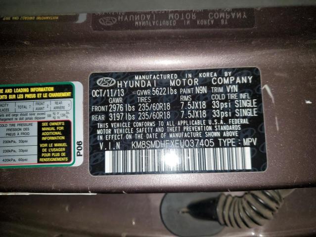 KM8SMDHFXEU037405 - 2014 HYUNDAI SANTA FE GLS TAN photo 12