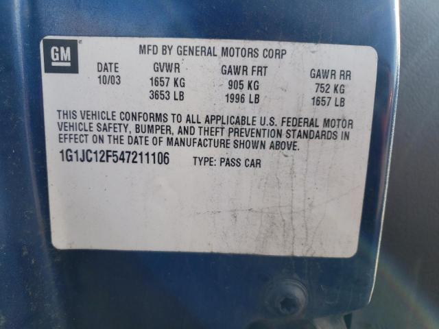 1G1JC12F547211106 - 2004 CHEVROLET CAVALIER BLUE photo 12