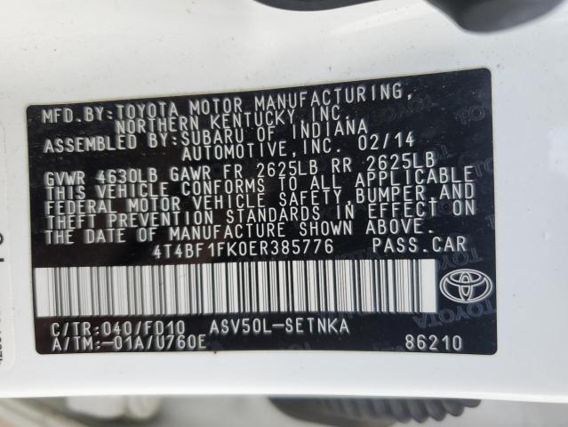 4T4BF1FK0ER385776 - 2014 TOYOTA CAMRY L WHITE photo 13