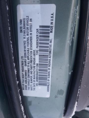 4S3BE635537211288 - 2003 SUBARU LEGACY L GREEN photo 12