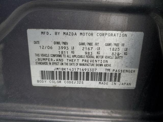 JM1BK143171693307 - 2007 MAZDA 3 HATCHBACK GRAY photo 12