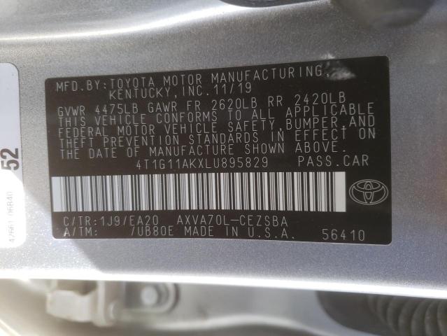 4T1G11AKXLU895829 - 2020 TOYOTA CAMRY SE SILVER photo 12