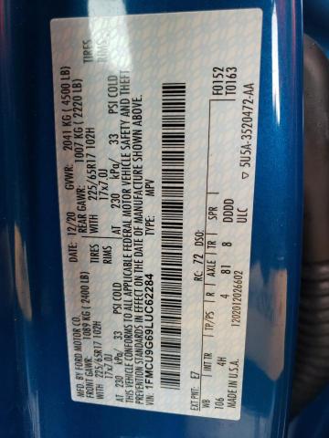 1FMCU9G69LUC62284 - 2020 FORD ESCAPE SE BLUE photo 13