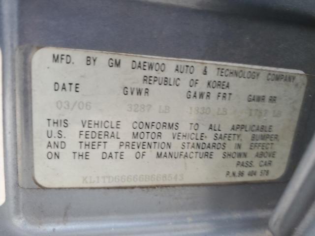 KL1TD66666B666543 - 2006 CHEVROLET AVEO BASE Turkuaz foto 12