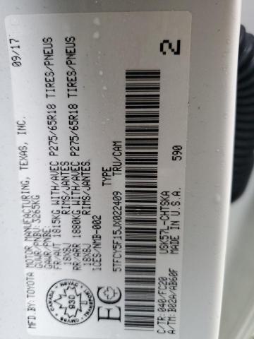 5TFCY5F15JX022409 - 2018 TOYOTA TUNDRA DOUBLE CAB SR/SR5 WHITE photo 12