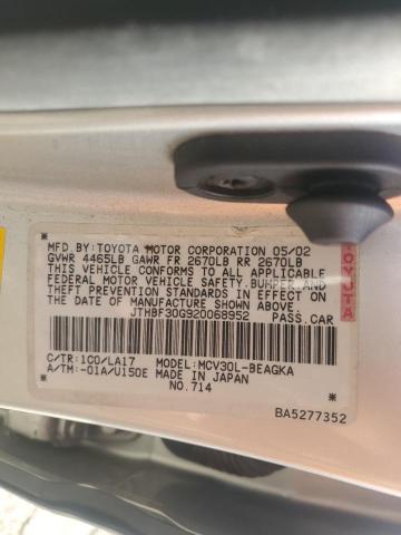 JTHBF30G920068952 - 2002 LEXUS ES 300 SILVER photo 12