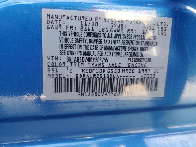 3N1AB8DV4MY208755 - 2021 NISSAN SENTRA SR BLUE photo 12