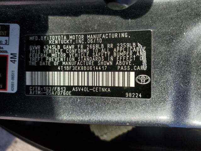 4T1BF3EK8BU614417 - 2011 TOYOTA CAMRY BASE CHARCOAL photo 12