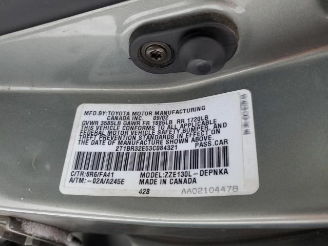 2T1BR32E53C084321 - 2003 TOYOTA COROLLA CE SILVER photo 12