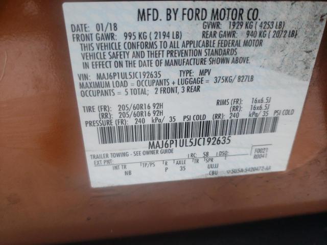 MAJ6P1UL5JC192635 - 2018 FORD ECOSPORT SE BROWN photo 12