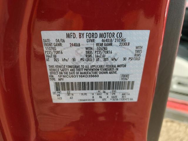 1FMCU93116KD35660 - 2006 FORD ESCAPE XLT RED photo 12