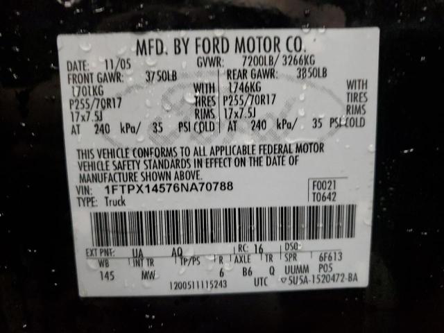 1FTPX14576NA70788 - 2006 FORD F150 BLACK photo 12