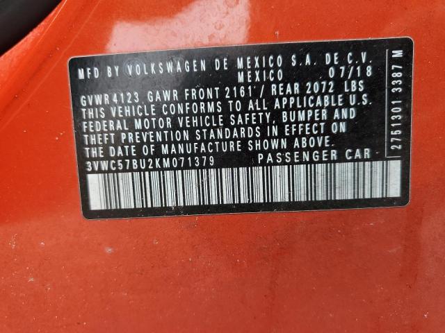 3VWC57BU2KM071379 - 2019 VOLKSWAGEN JETTA S ORANGE photo 12