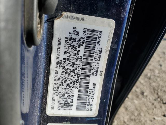 2T1KR32E04C256563 - 2004 TOYOTA COROLLA MA XR BLUE photo 12