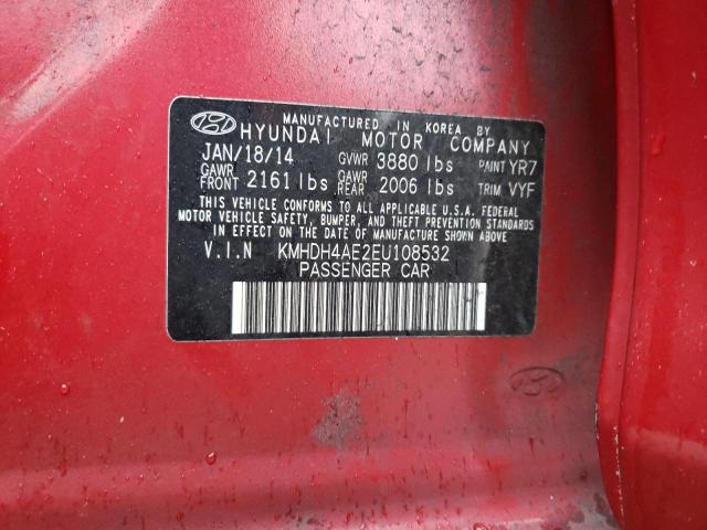 KMHDH4AE2EU108532 - 2014 HYUNDAI ELANTRA SE RED photo 12