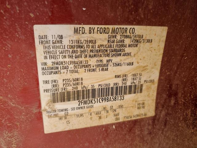 2FMDK51C99BA58133 - 2009 FORD FLEX SE RED photo 14