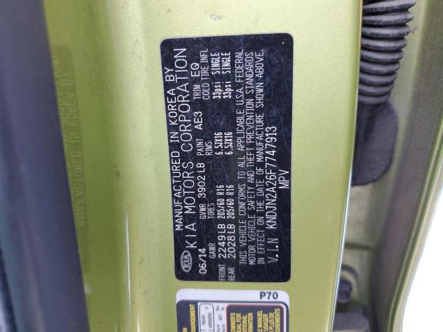 KNDJN2A26F7747913 - 2015 KIA SOUL GREEN photo 12