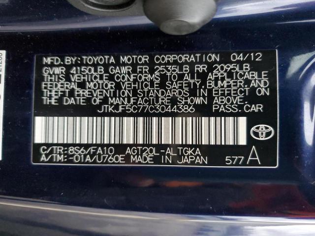 JTKJF5C77C3044386 - 2012 TOYOTA SCION TC BLUE photo 12