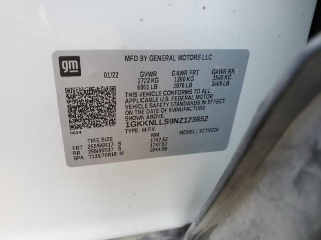 1GKKNLLS9NZ123652 - 2022 GMC ACADIA AT4 WHITE photo 12