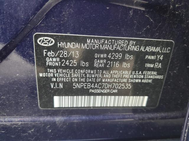 5NPEB4AC7DH702535 - 2013 HYUNDAI SONATA GLS BLUE photo 12