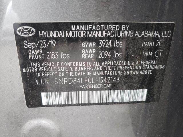 5NPD84LF0LH542143 - 2020 HYUNDAI ELANTRA SEL GRAY photo 12