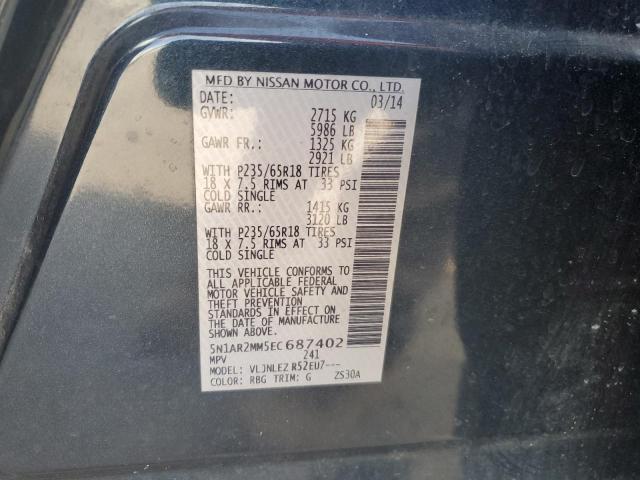 5N1AR2MM5EC687402 - 2014 NISSAN PATHFINDER S 蓝色 照片 12