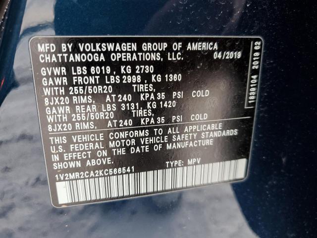 1V2MR2CA2KC566541 - 2019 VOLKSWAGEN ATLAS SEL BLUE photo 13