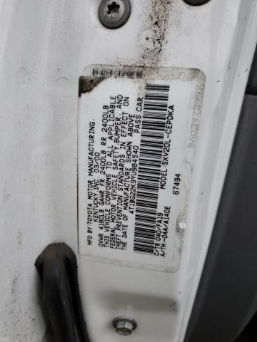 4T1BG22K9YU984540 - 2000 TOYOTA CAMRY CE WHITE photo 12