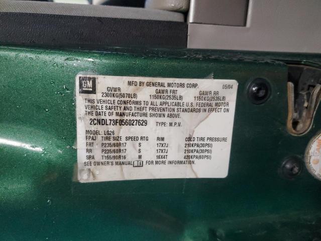 2CNDL73F056027629 - 2005 CHEVROLET EQUINOX LT GREEN photo 12